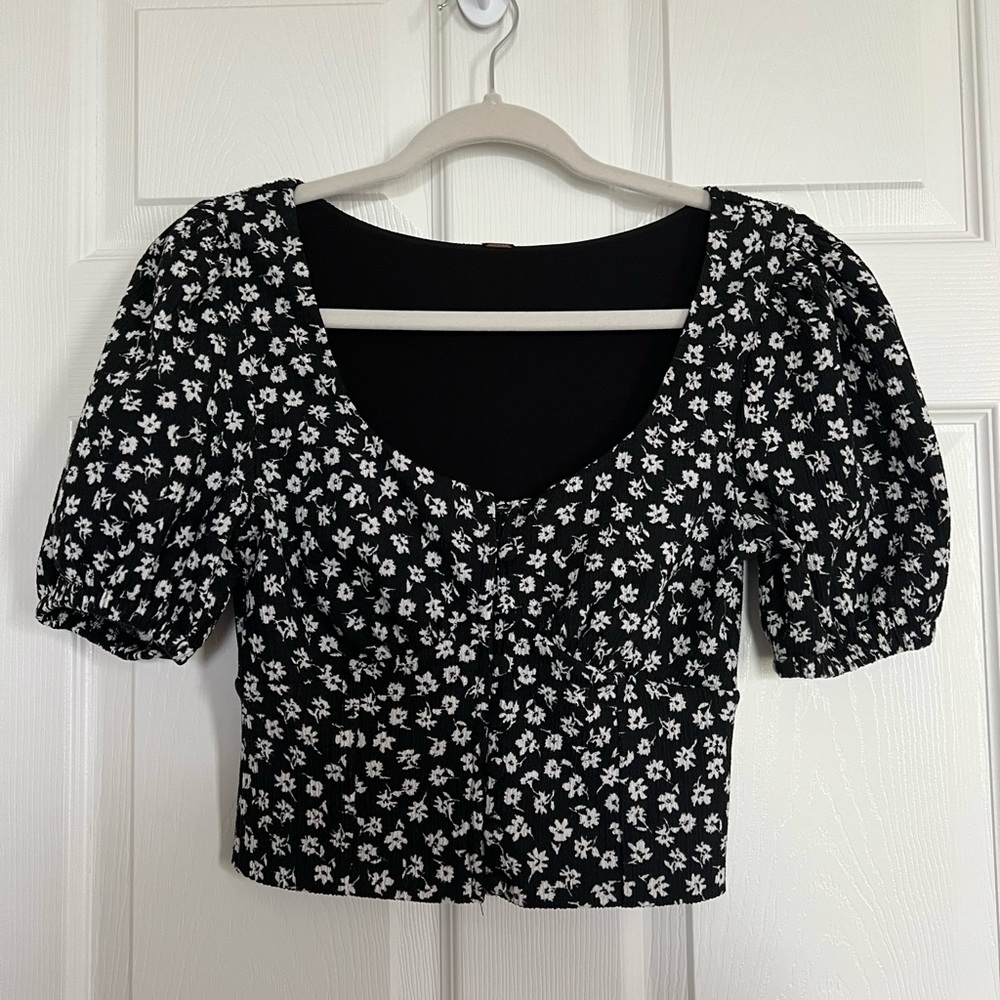 Free People Black and White Floral Crop Top